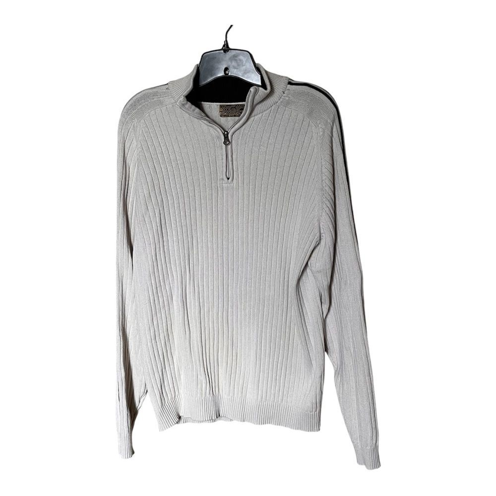 XG Brand Cream Cotton-Blend Ribbed Quarter Zip Long Sleeve Sweater Size XXL